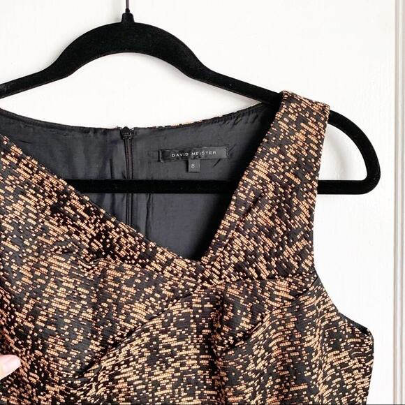 David Meister Pencil Style Dress Asymmetrical Neckline Unique Bronze Stitching 8 - Picture 6 of 12